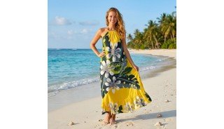 Summer Halter Dress Rayon Hand Painted Floral Design